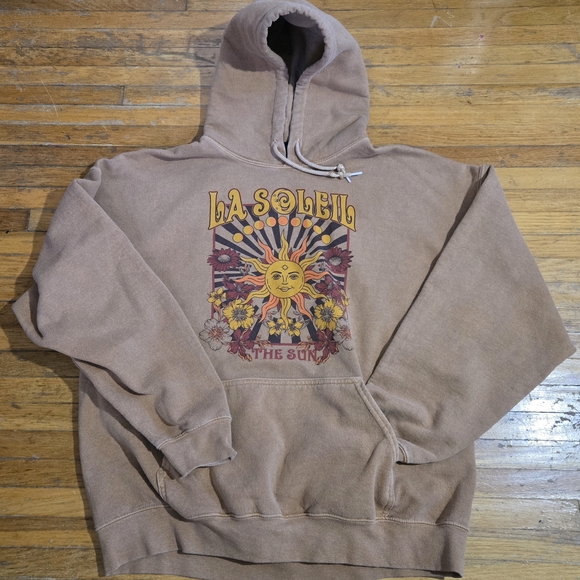 BDG Urban Outfitters La Soleil Sun  Brown Graphic Hoodie Sweatshirt - Picture 1 of 6